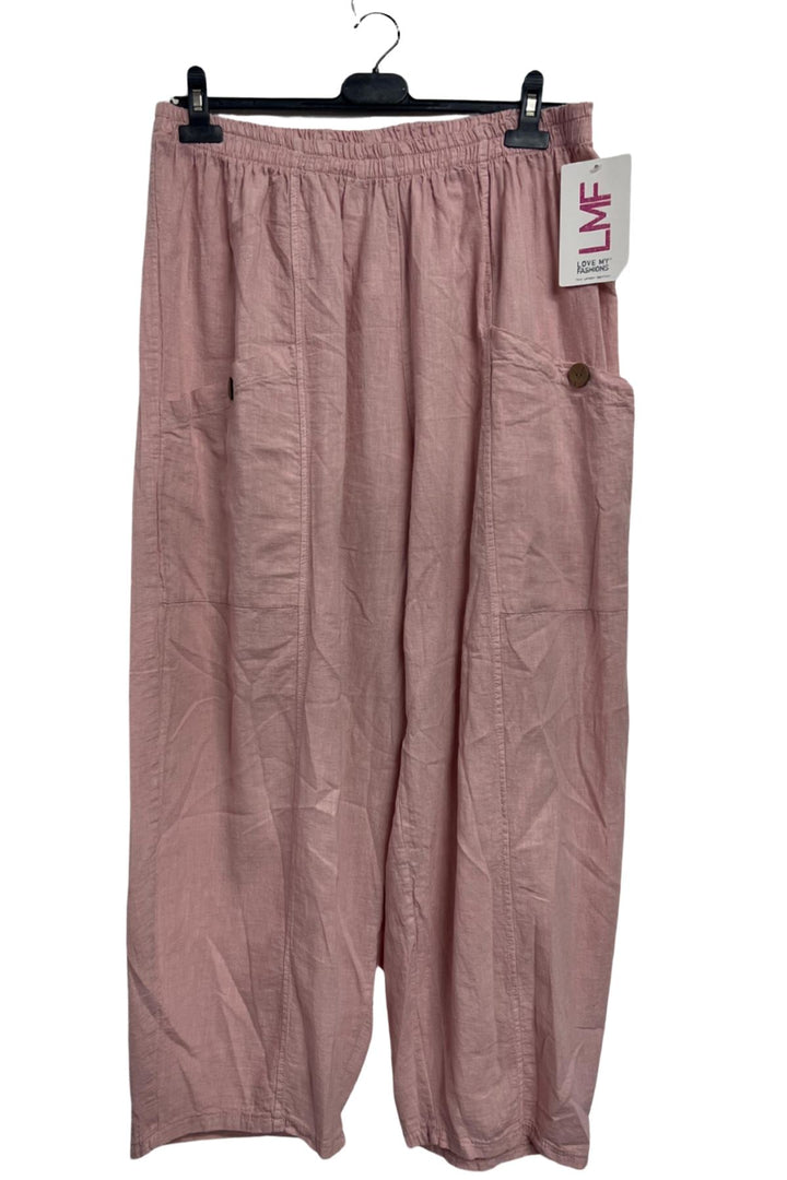 Plain Two Front Pockets Wide Leg Linen Trousers