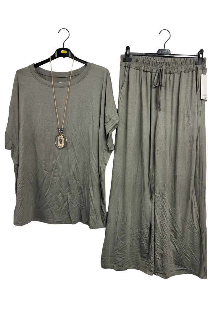 Plain Drawstring Waistband Wide Leg Co-Ord Set