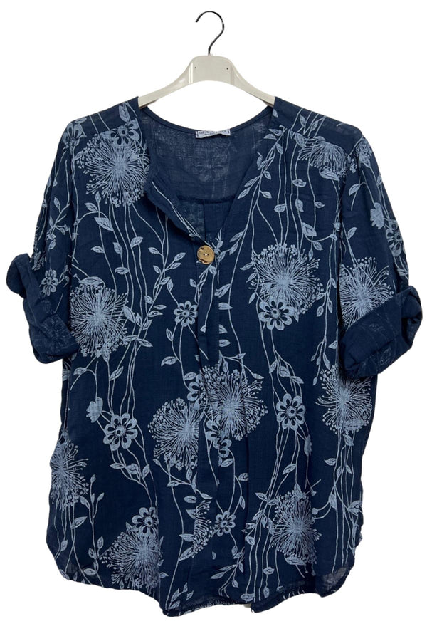 Floral Print Curved Hem Cotton Top