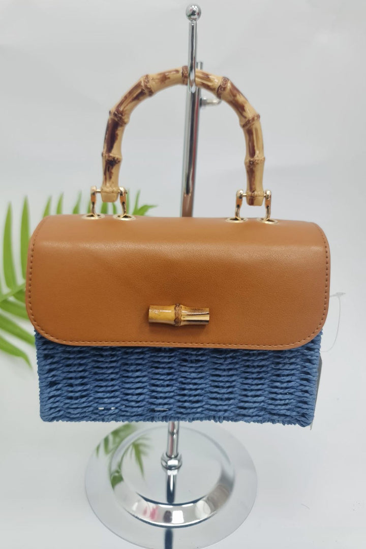 Straw Bamboo Handle Hand Bag