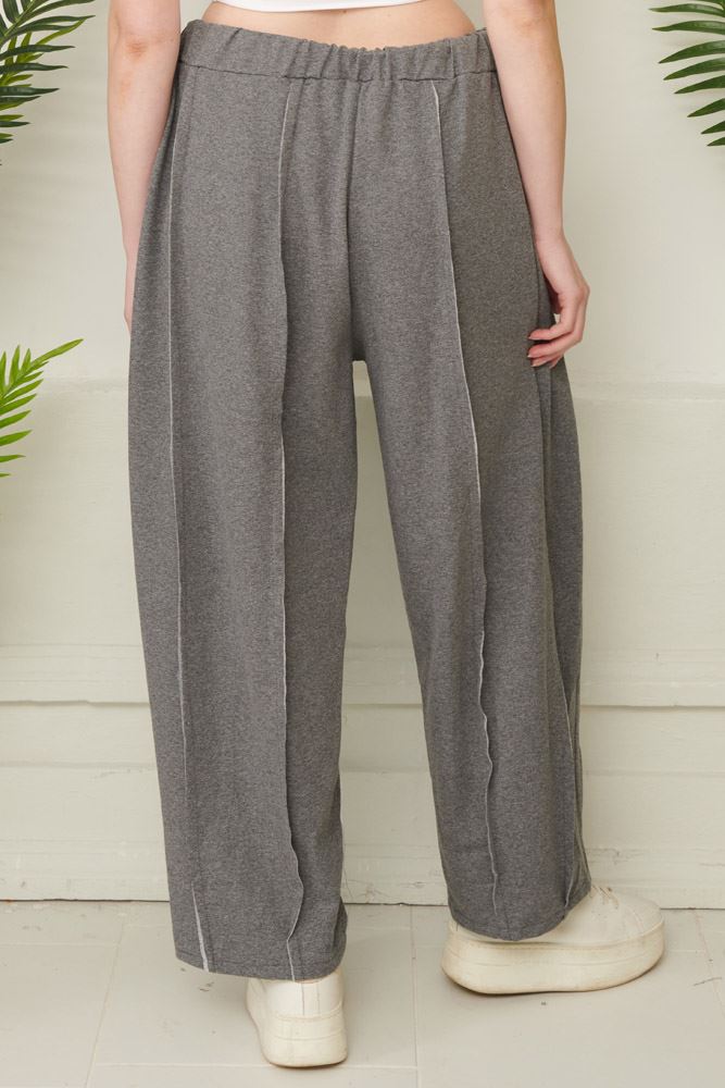 Plain Layered Knitted Cotton Trousers