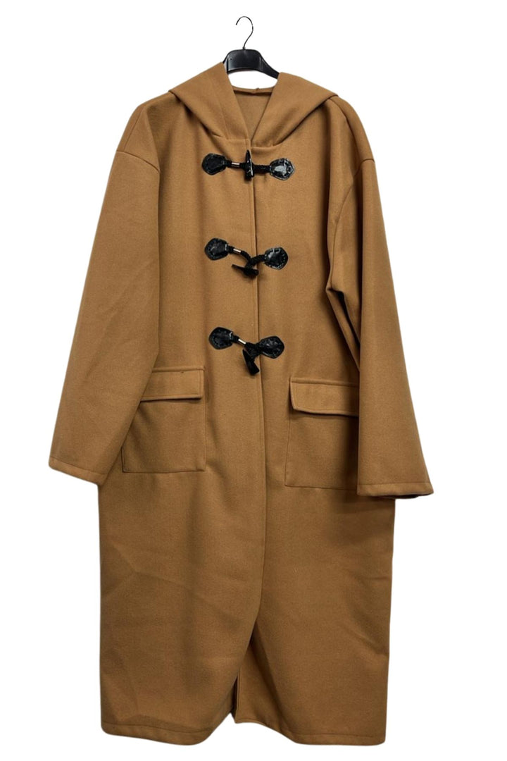Plain Front Two Flap Pockets Longline Duffle Coat
