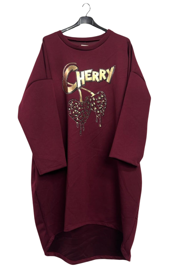 Metallic Cherry Two Heart Pattern High Low Hem Dress
