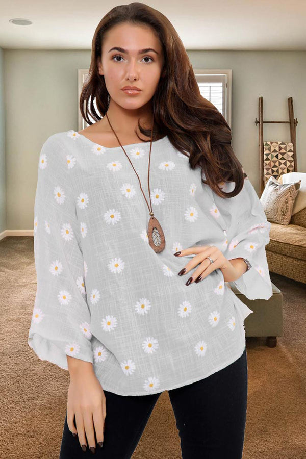 Womens daisy print top with necklace detail