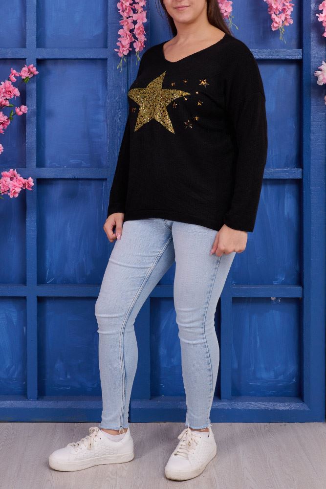 Leopard Star Pattern Knit Viscose Top