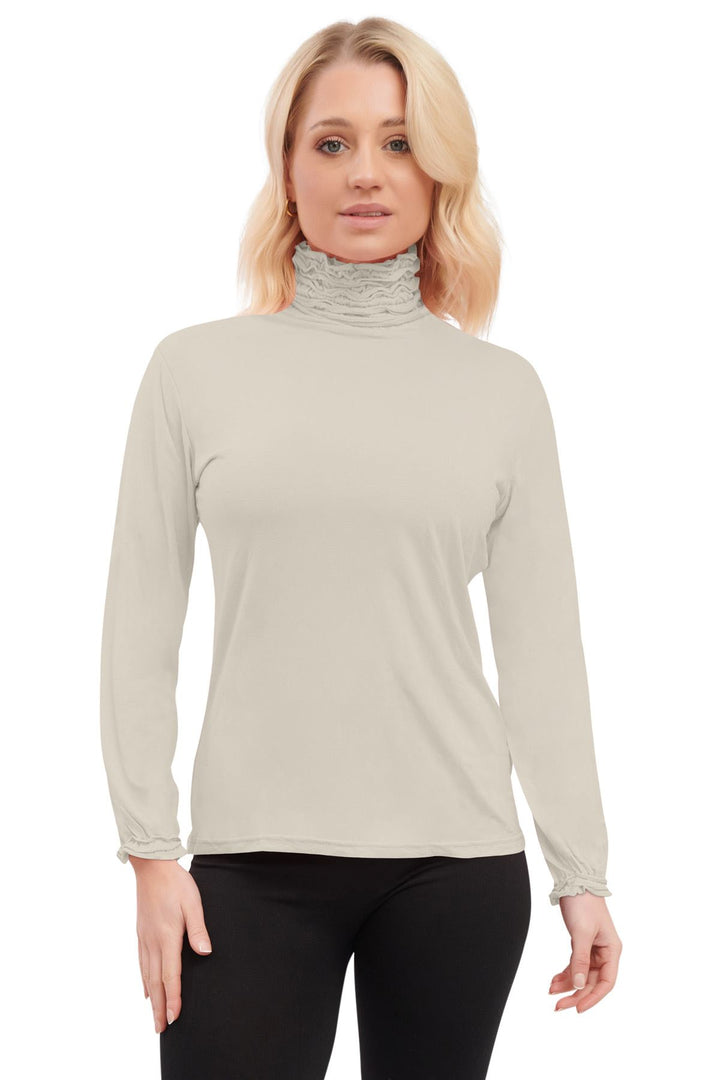 Special Price Plain Ruched Frill Roll Neck Tunic Viscose Top