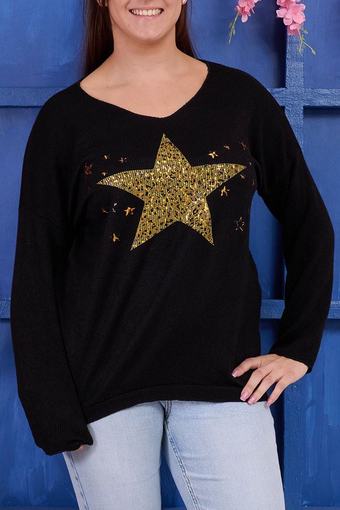Leopard Star Pattern Knit Viscose Top