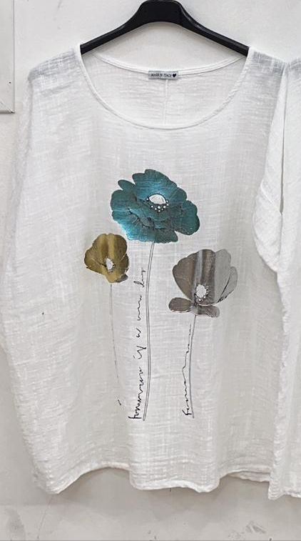 Foil Flower Print Cotton Top