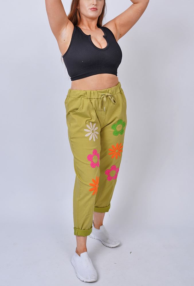 Daisy Flower Pattern Pockets Trousers