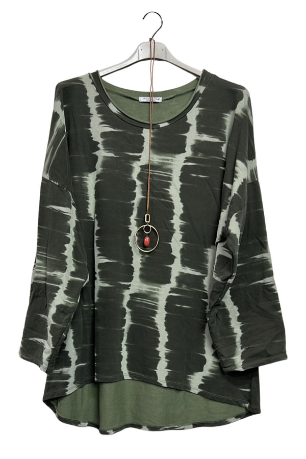 Abstract Vertical Tie-Dye Print High Low Hem Cotton Top