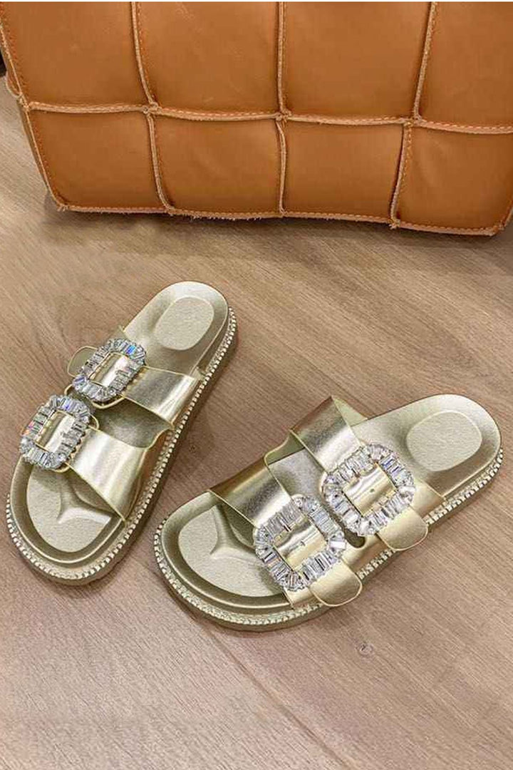 Double Buckle Crystal Embellished Slider
