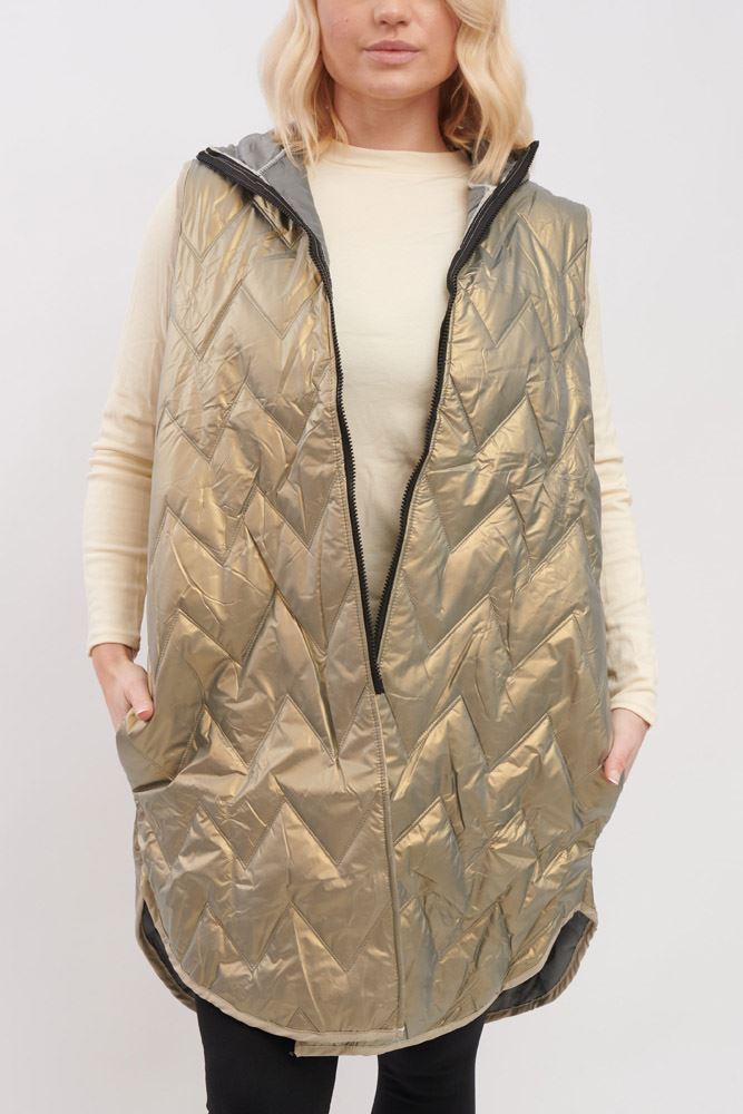 Plain Quilted Zip Up Curved  Hem Gilet