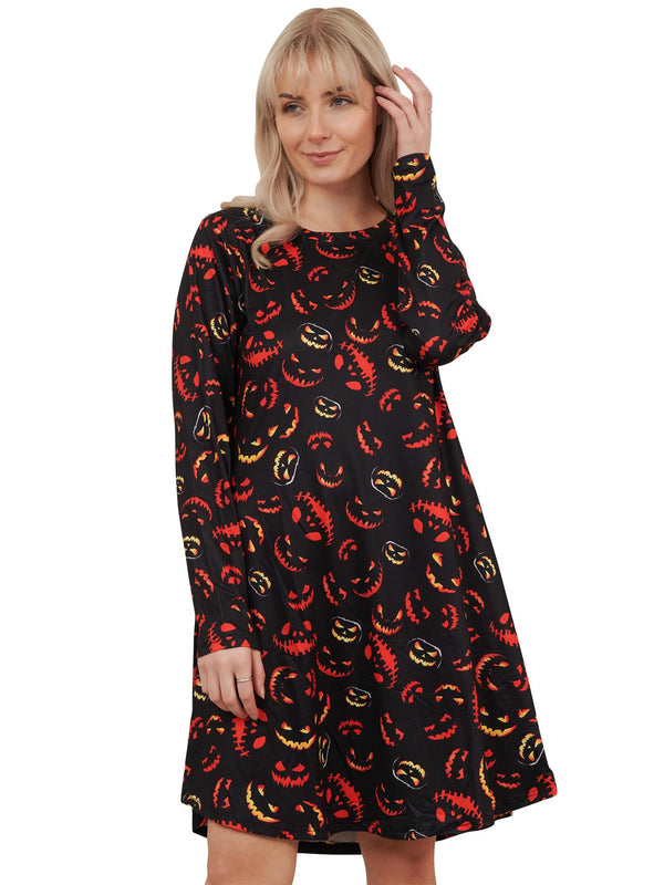 Scary Pumpkins Print Halloween Dress