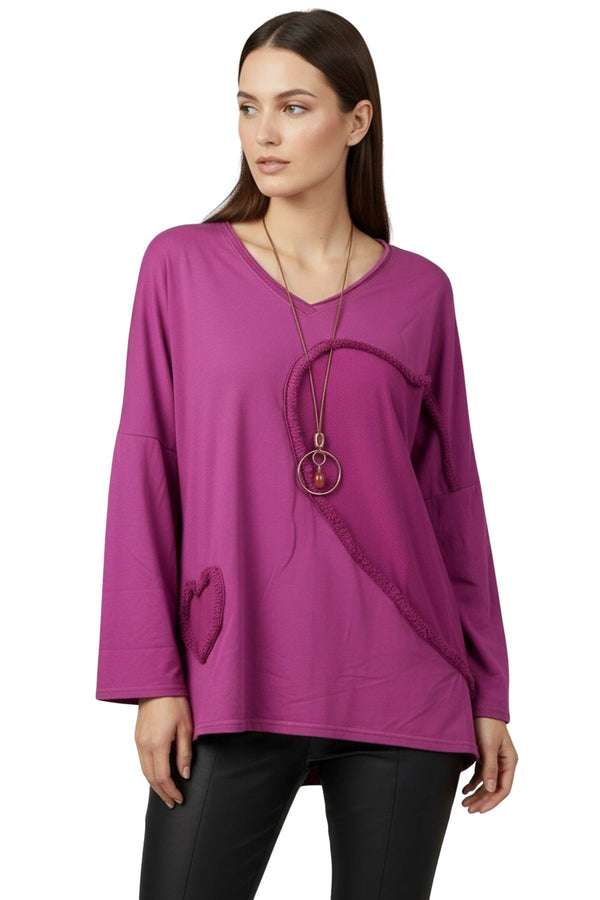Heart Shaped Raw Edge Patch Work Tunic Cotton Top
