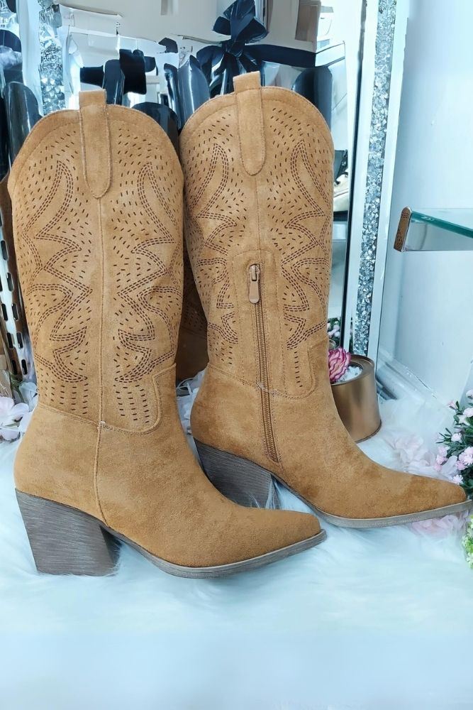 Cowgril Embroidered Knee Heel Boot