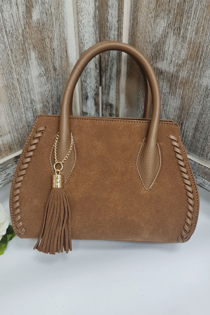 Tassel Charm Two Handle Shoulder Bag