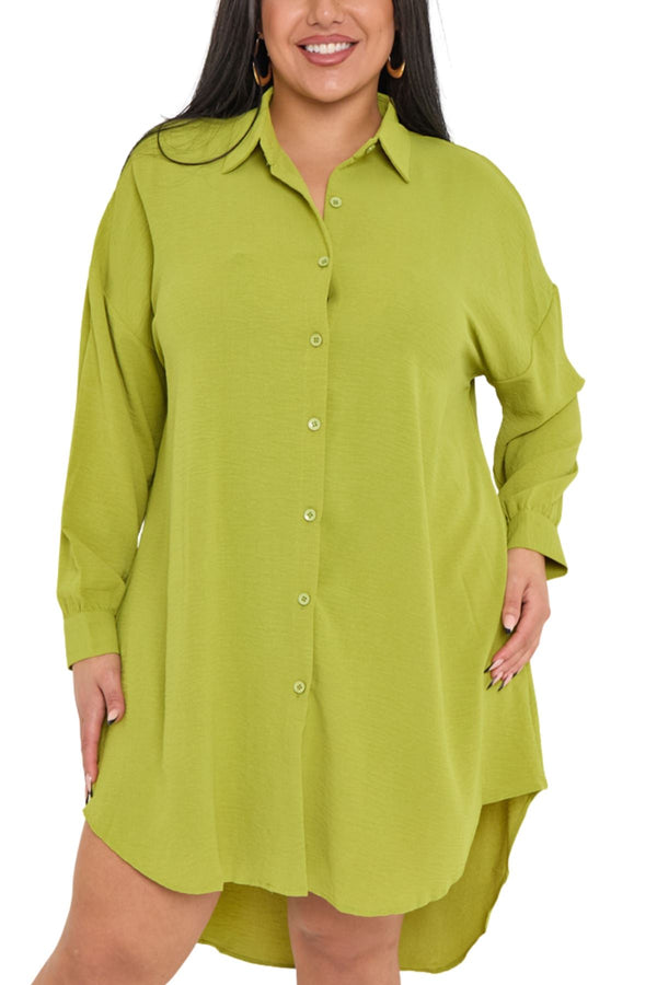 Plain Oversized Button Up High Low Hem Shirt