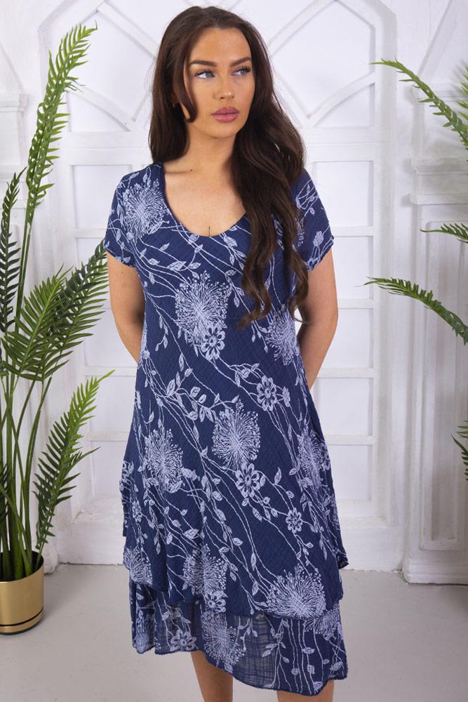 Dandelion Print Layered Cotton Dress