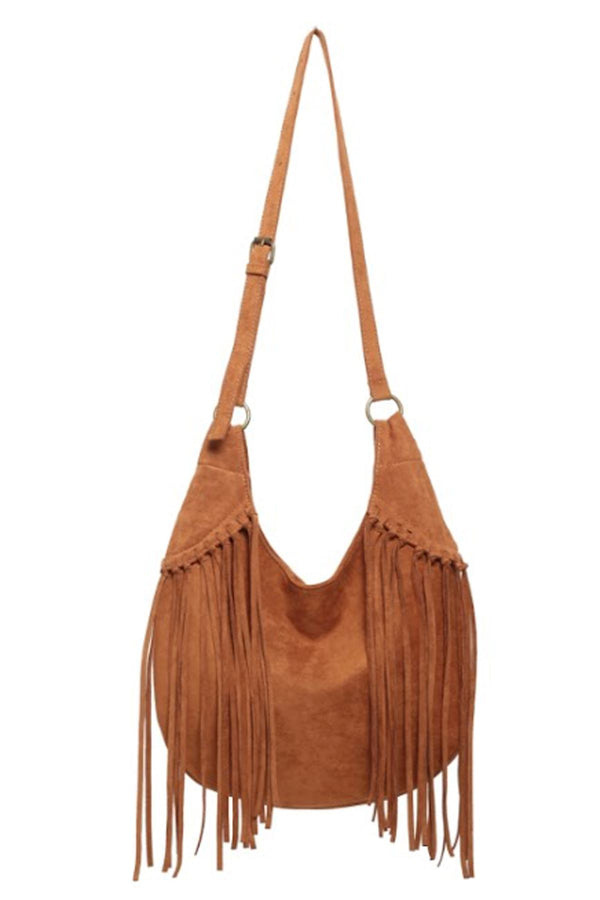 Fringe Faux Suede Shoulder Bag