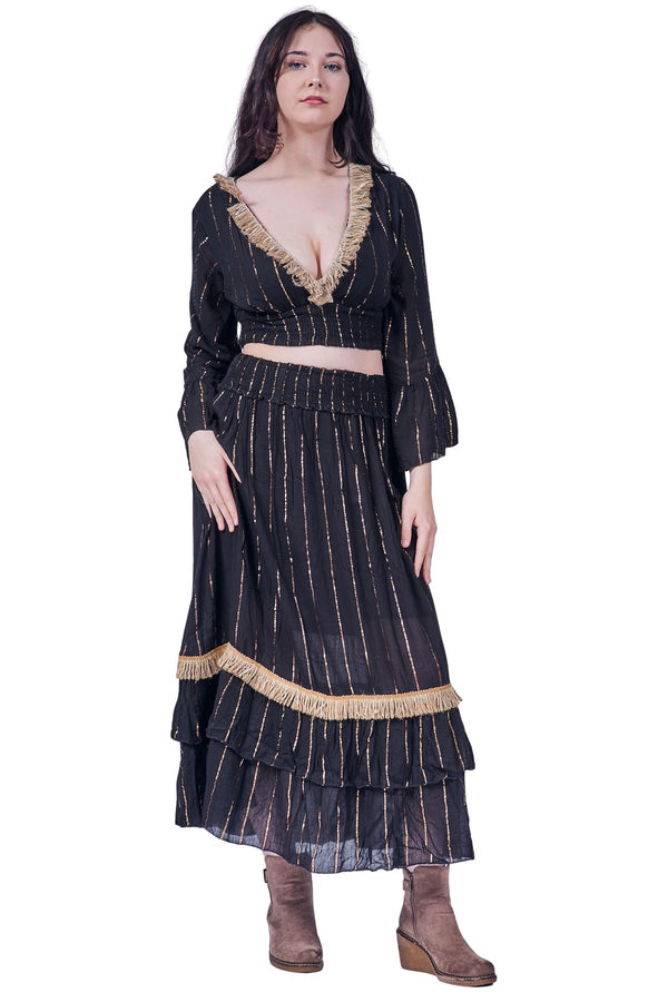 Vertical Gold Stripe Vintage Inspired Bohemian Co-Ord Set