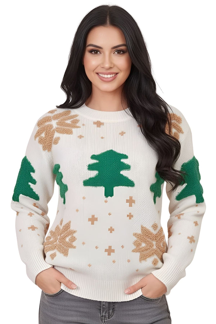 ladies xmas tree snowflake knitted sweater
