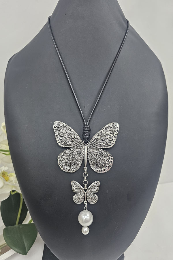 Suede Double Butterfly Necklace