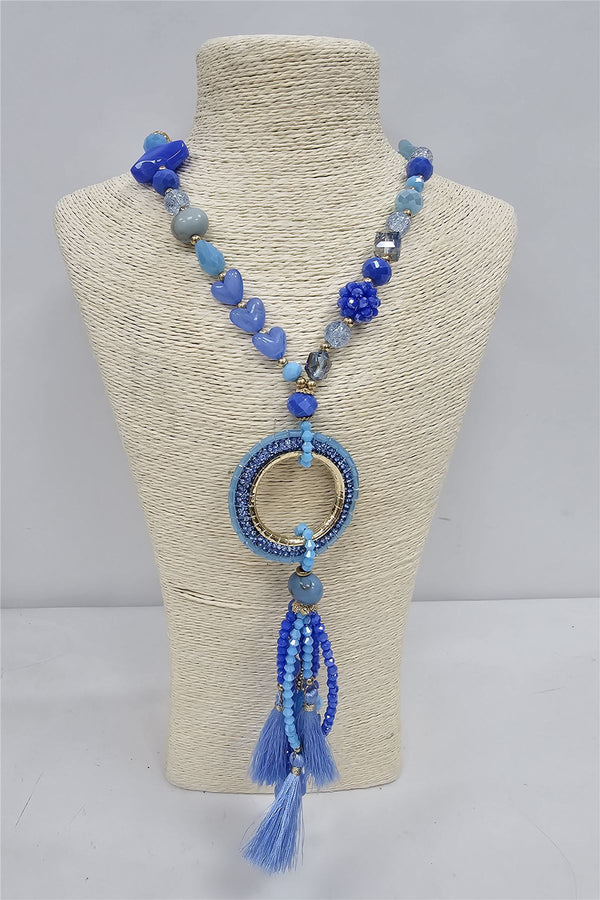 Heart Charms Tassel Pendant Beaded Necklace
