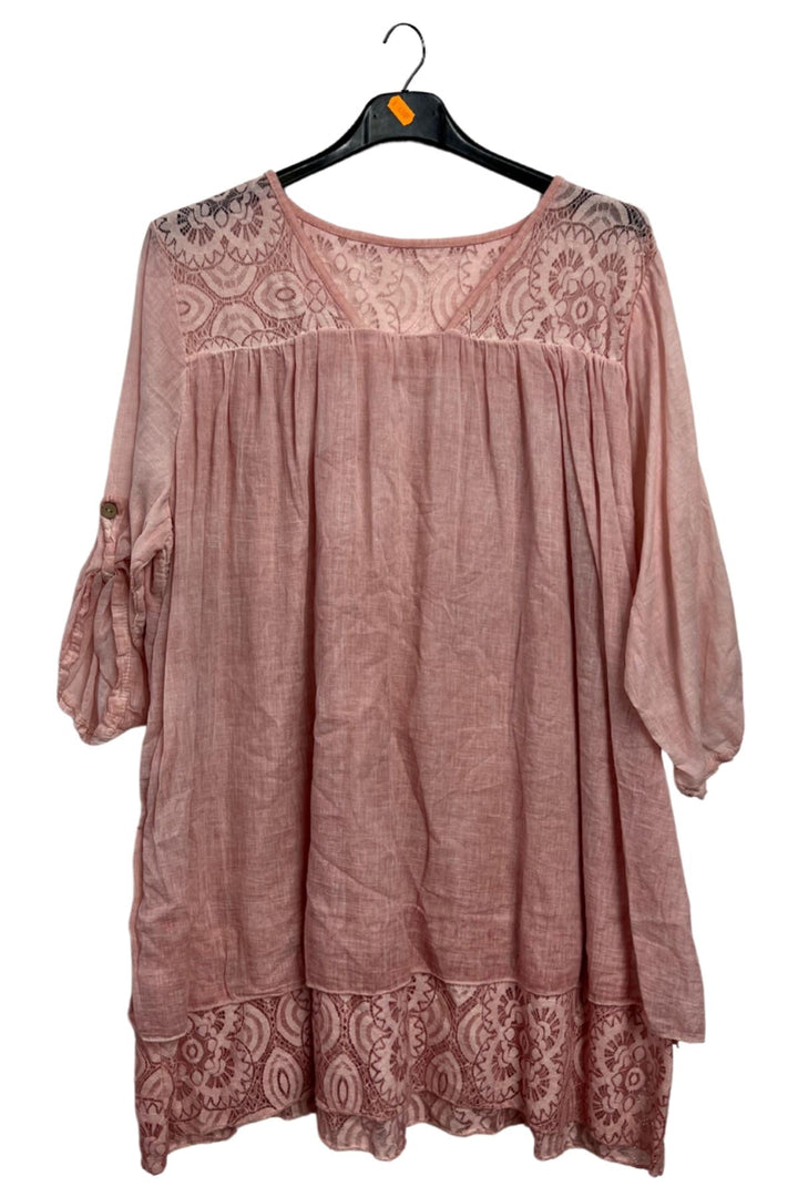 Floral Pattern Lace Detailing Layered Hem Cotton 