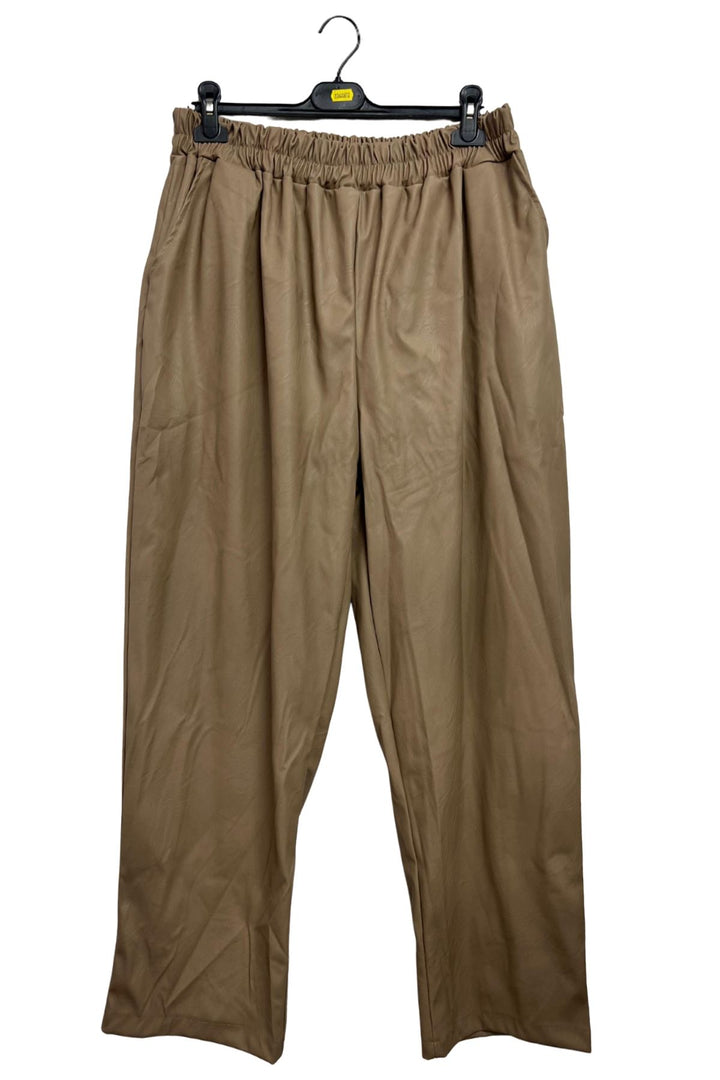 Plain Leather-Look Texture Side Pockets Trousers