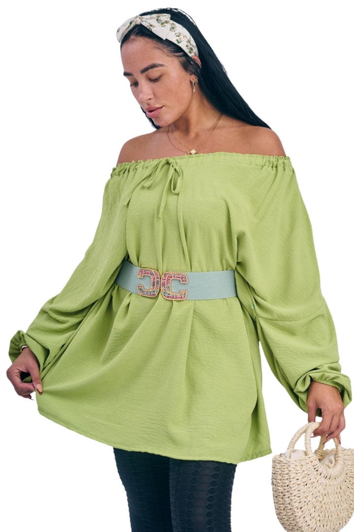Plain Oversized Drawstring Neckline Top