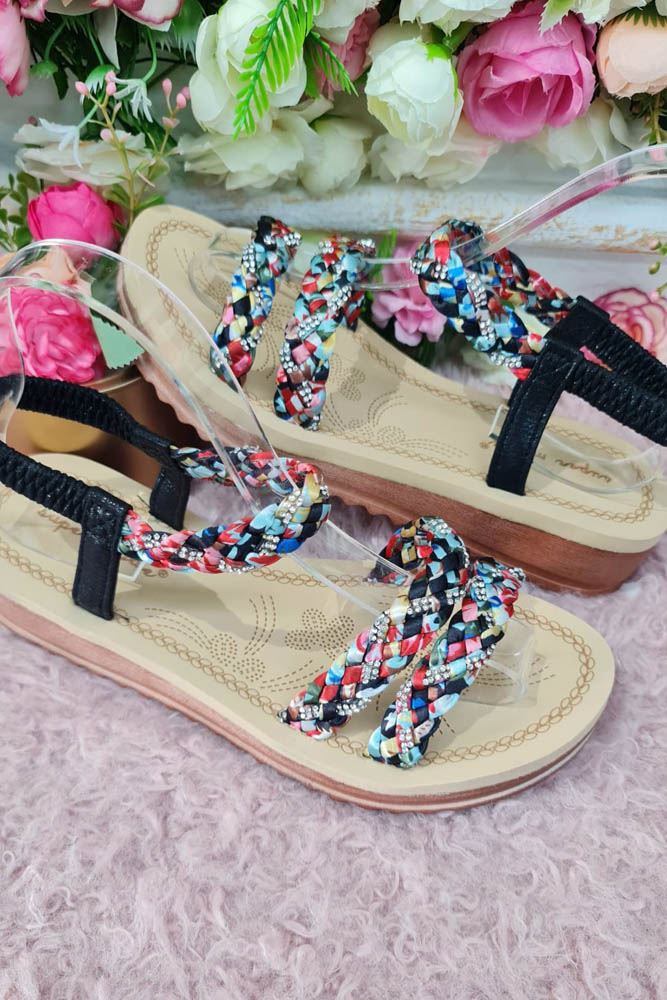 Colorful Strap Open-Toe Low Wedge Sandal