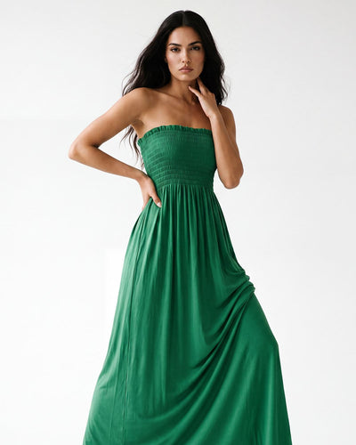 Special Price Plain Strapless Sheering Maxi Dress