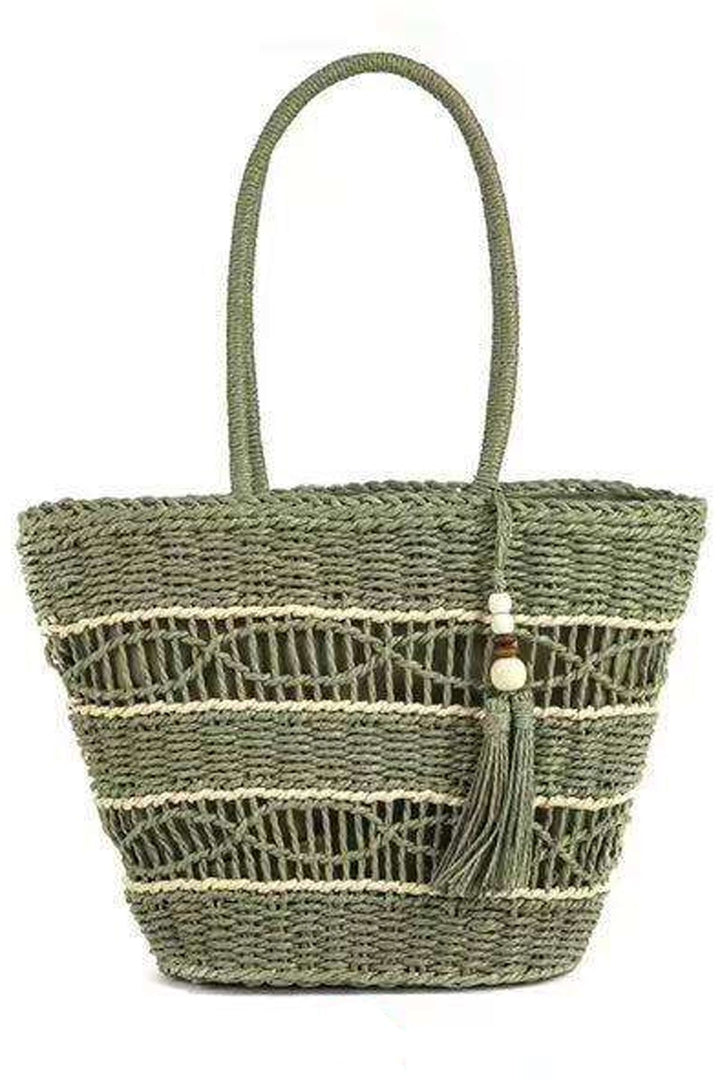 Straw Tassel Two Handle Shoulder Bag