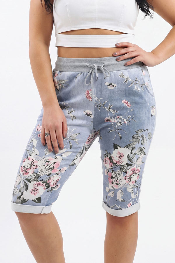 Cotton floral print 3/4 trousers