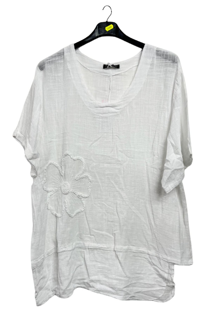 Plain Embroidered Floral Applique Cotton Top