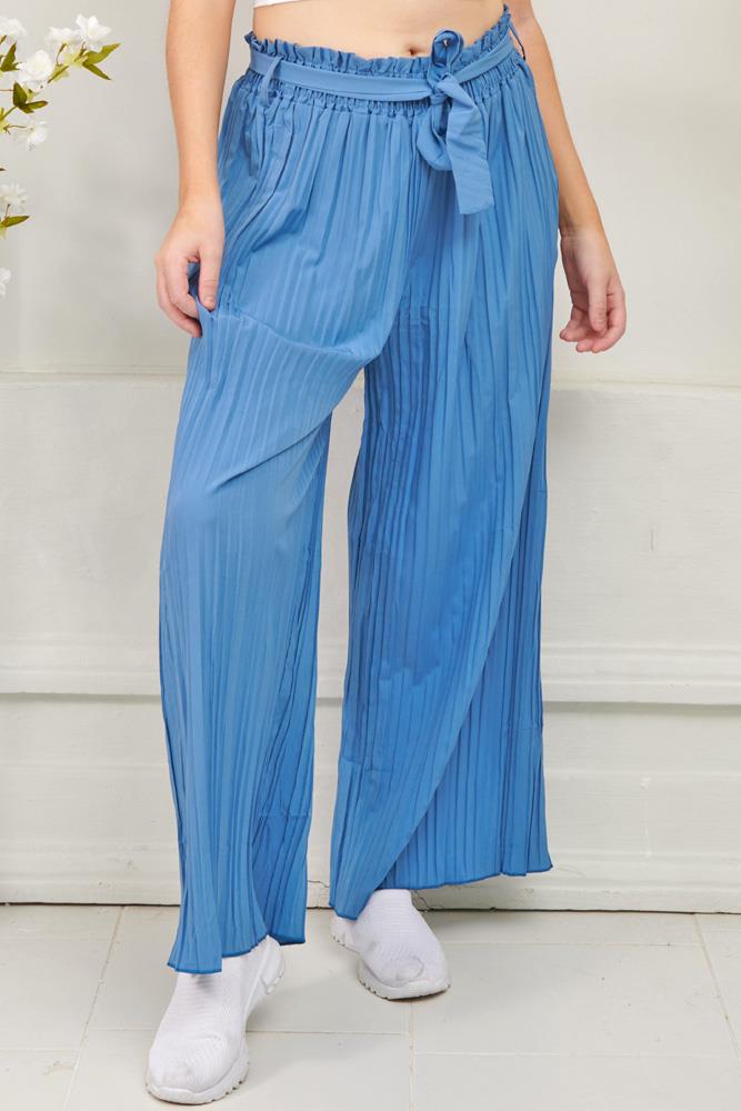 Plain Pleated Cotton Palazzo