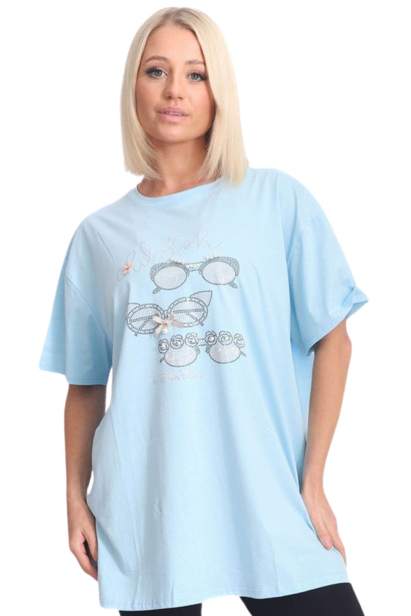 Diamante Glasses Pattern Cotton Top