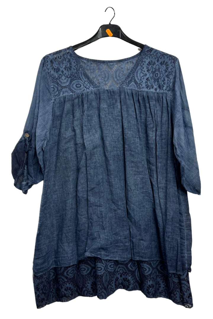 Floral Pattern Lace Detailing Layered Hem Cotton 