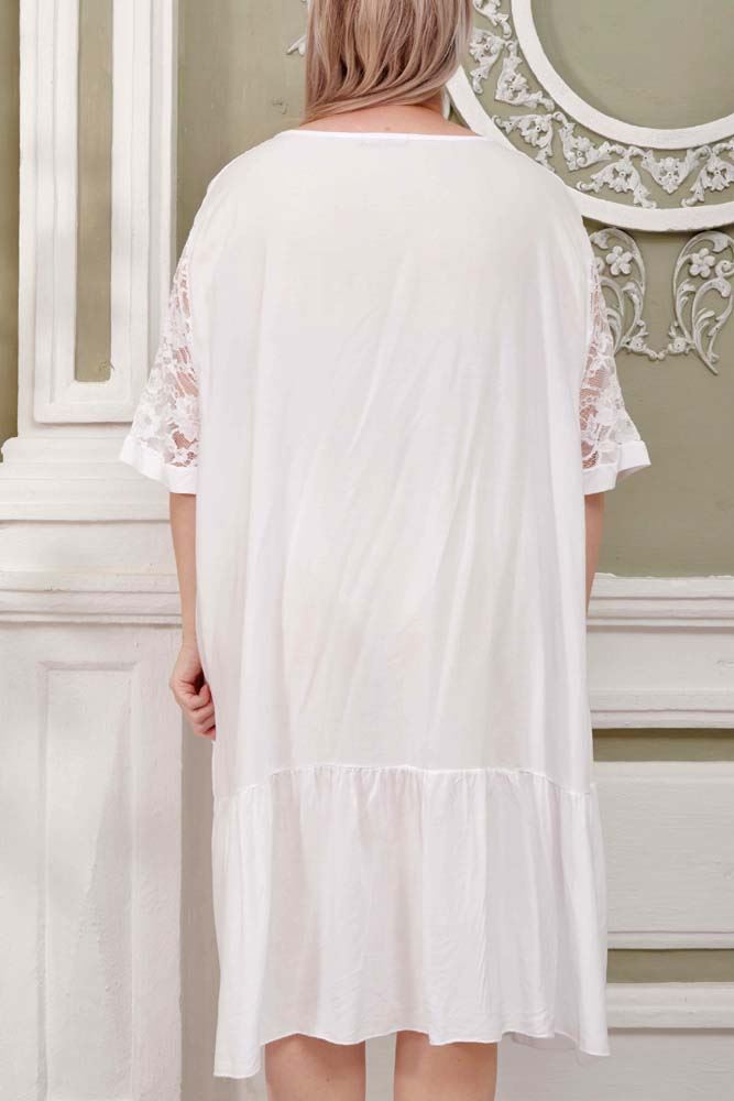 Plain Lace Sleeve Viscose Dress