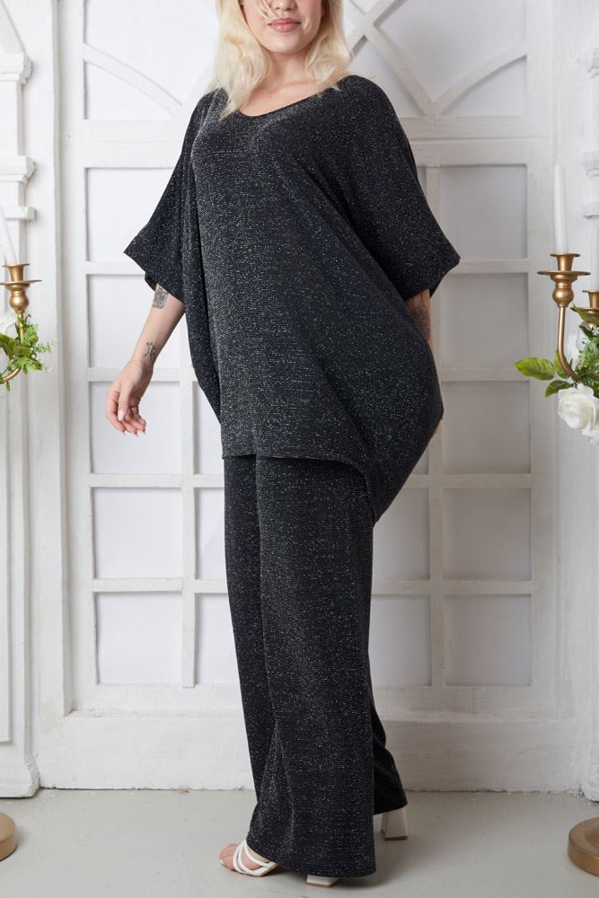 Plain Lurex Pattern Dipped Hem Top