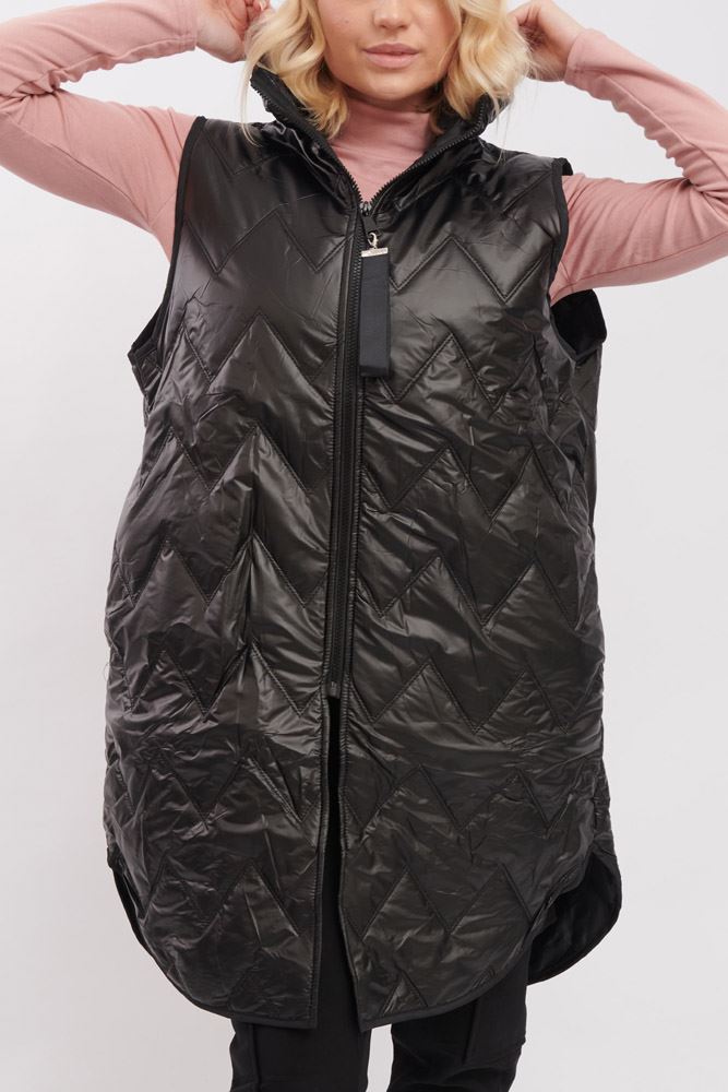 Plain Quilted Zip Up Curved  Hem Gilet