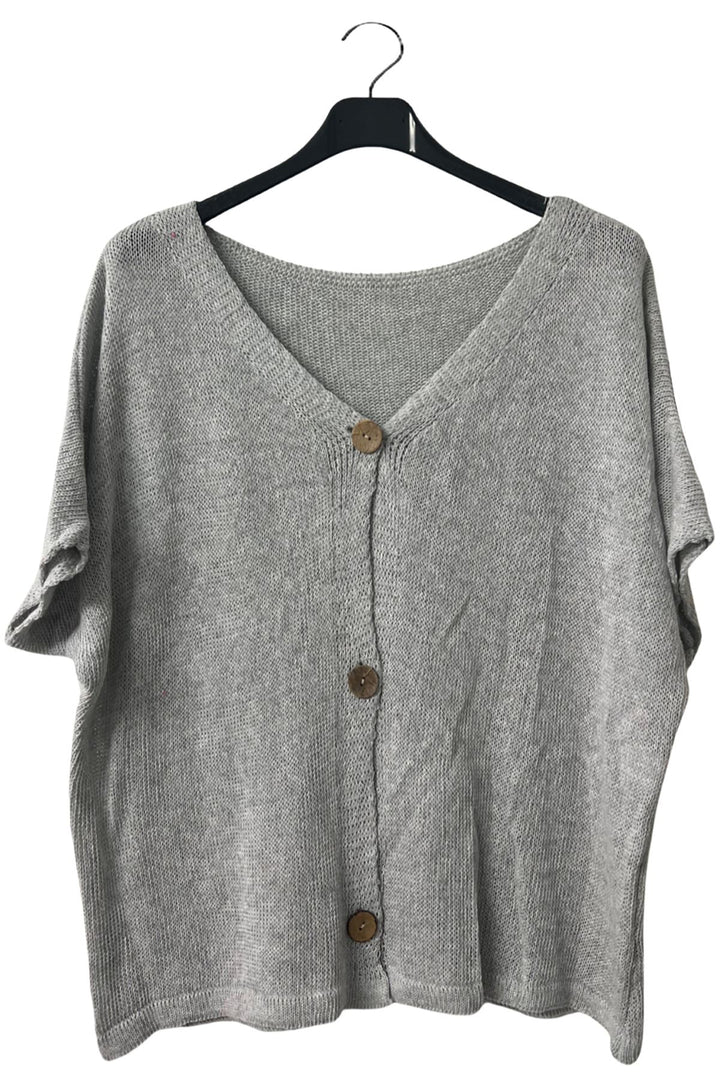 Plain Three-Button Closure Knit Cotton Top