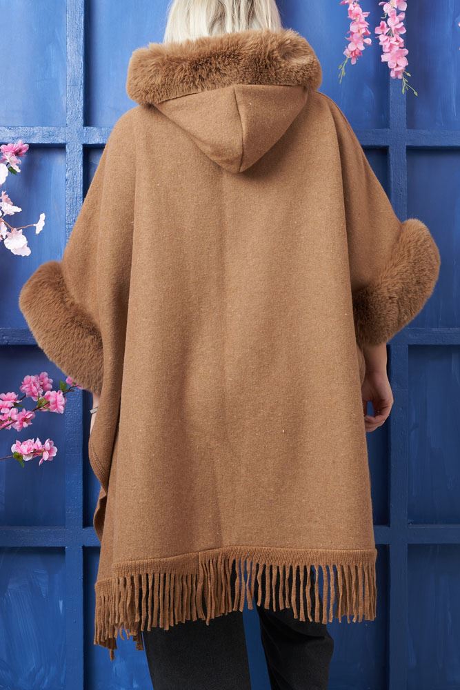 Plain Faux Fur Tassel Hem Cardigan