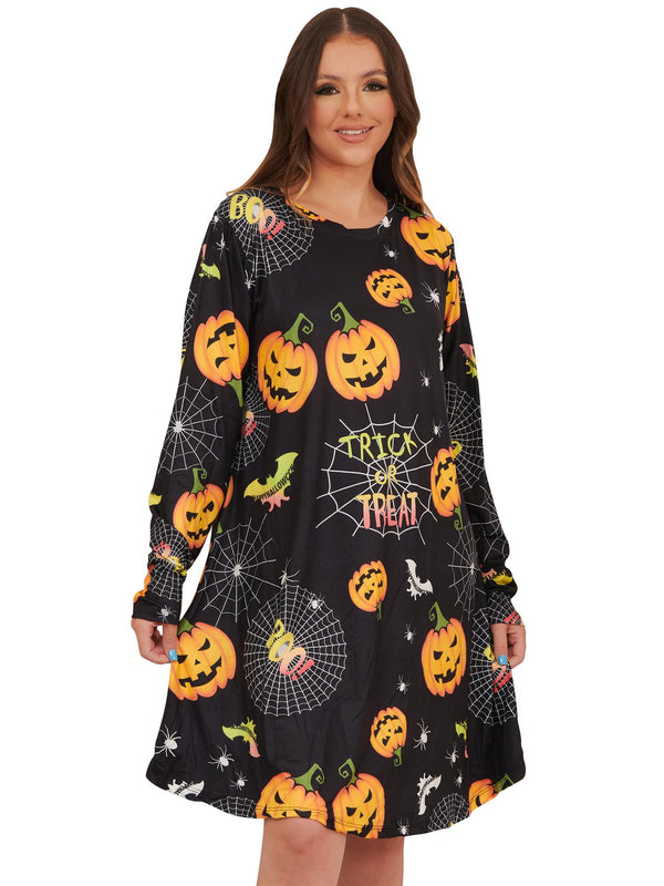 Trick & Treat Pumpkin Print Halloween Dress