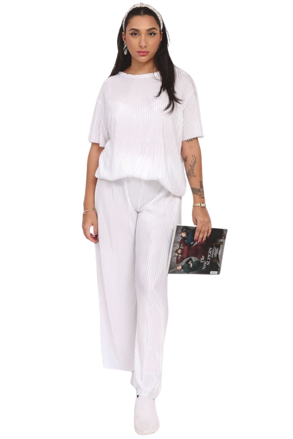 Plain Pleated Elasticated Waistband Co-Ord Set