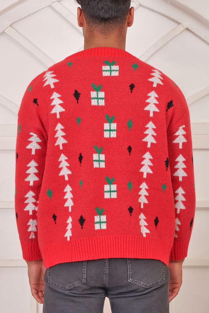 Santa Gift Pattern Xmas Knitted Jumper