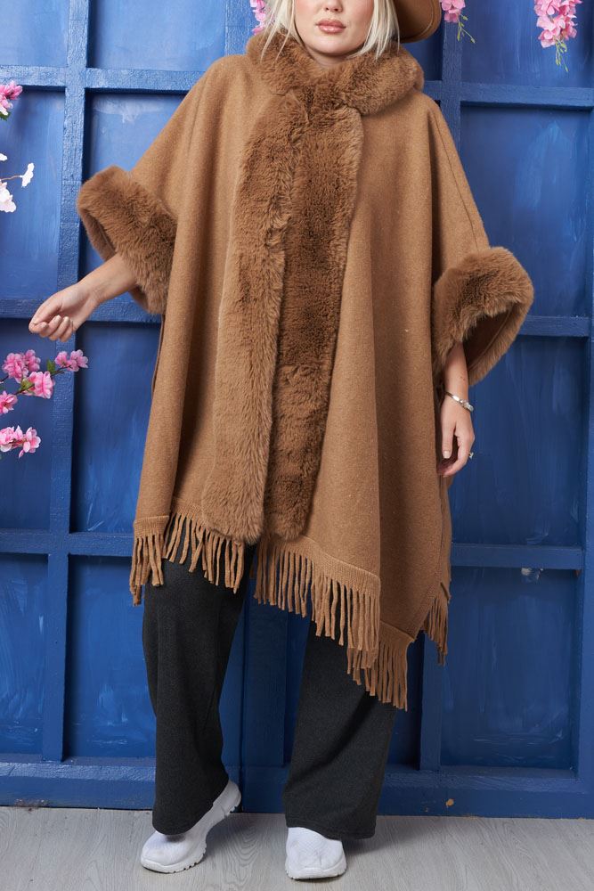 Plain Faux Fur Tassel Hem Cardigan