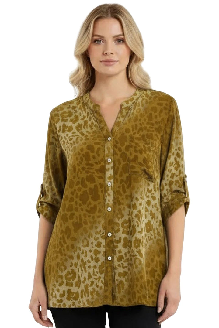 leopard print button up front pocket shirt
