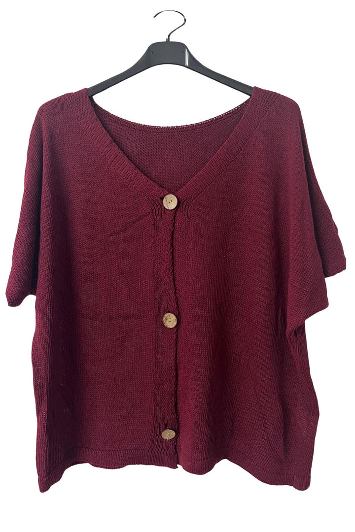 Plain Three-Button Closure Knit Cotton Top