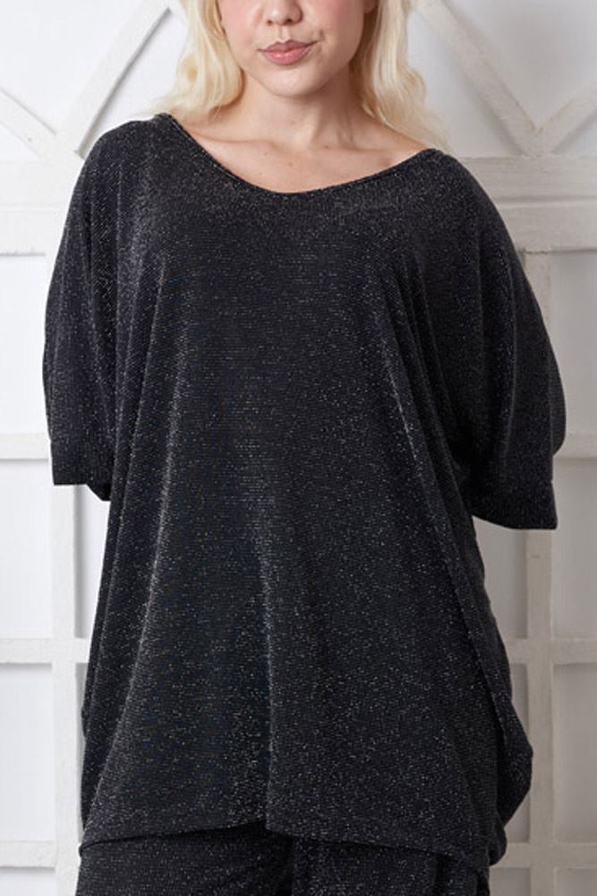 Plain Lurex Pattern Dipped Hem Top